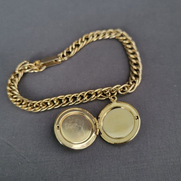 Vintage American Legion Gold Tone Locket Charm Fashion Chain Bracelet 7 1/4" - Picture 3 of 6